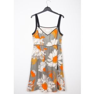 Anthropologie MOULINETTE SOEURS Grand Gazania Floral Silk Dress Gray Orange